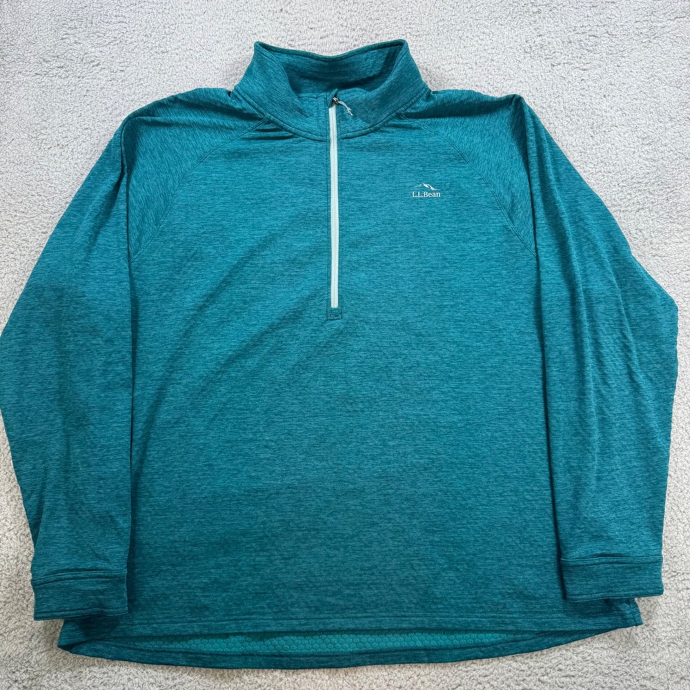 LL Bean Mens‎ XXL Teal Heather 1/4 Zip Pullover Long Sleeve Polyester Shirt